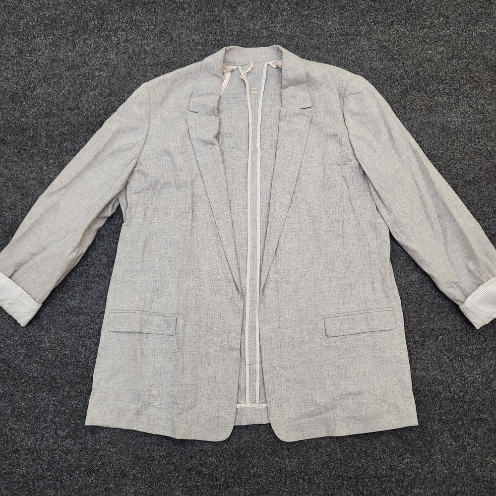 Massimo Dutti Women's 12 Gray Cotton Blend Blazer Unlined Lightweight Career